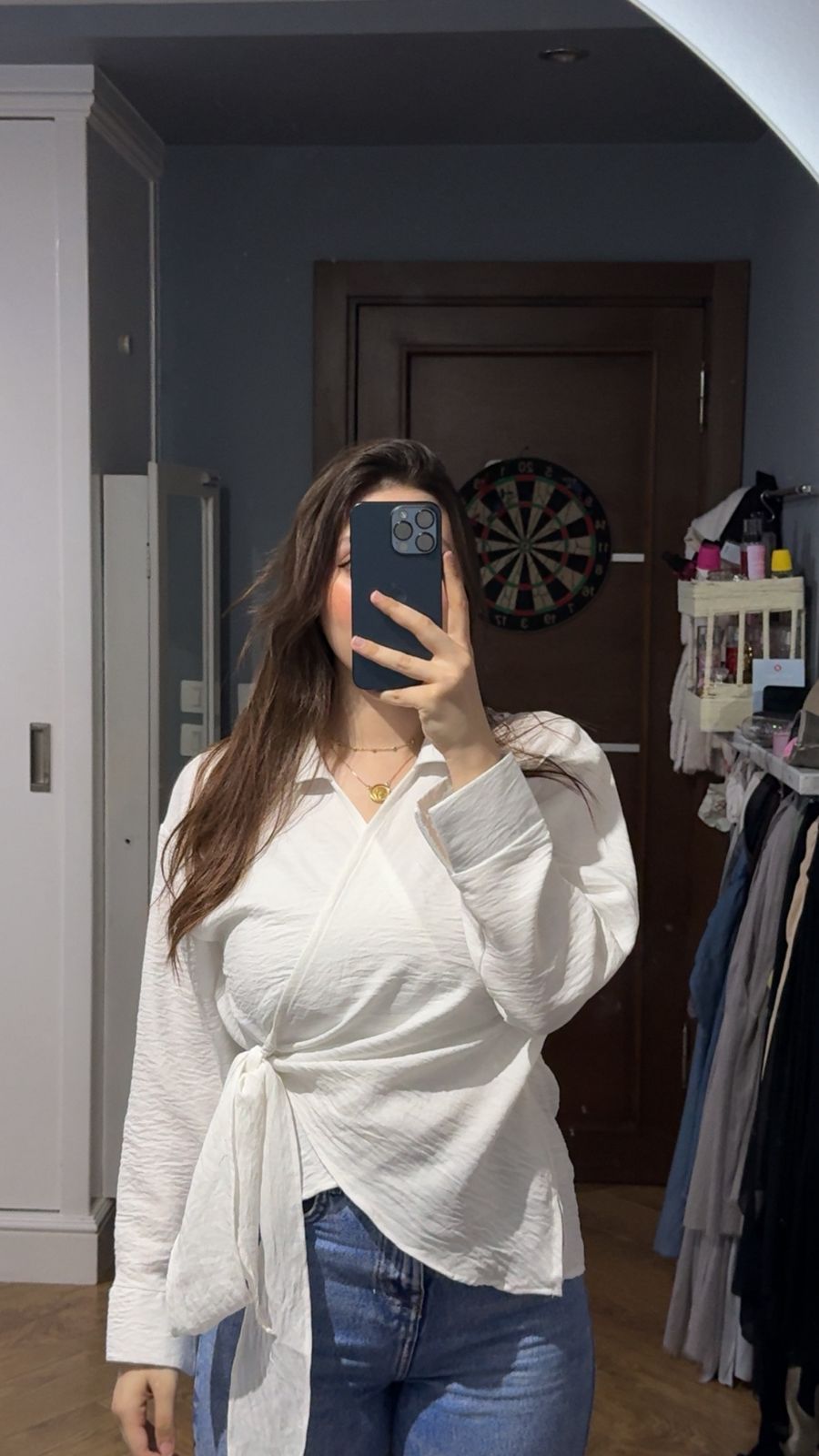 white wrapped shirt