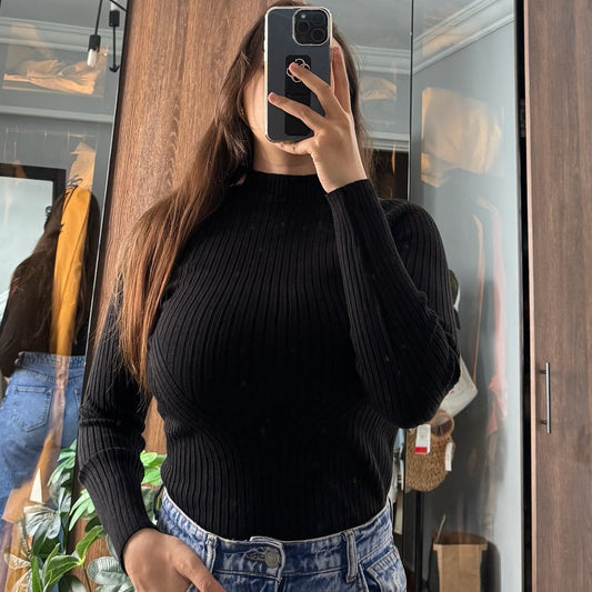 High neck ribbed top