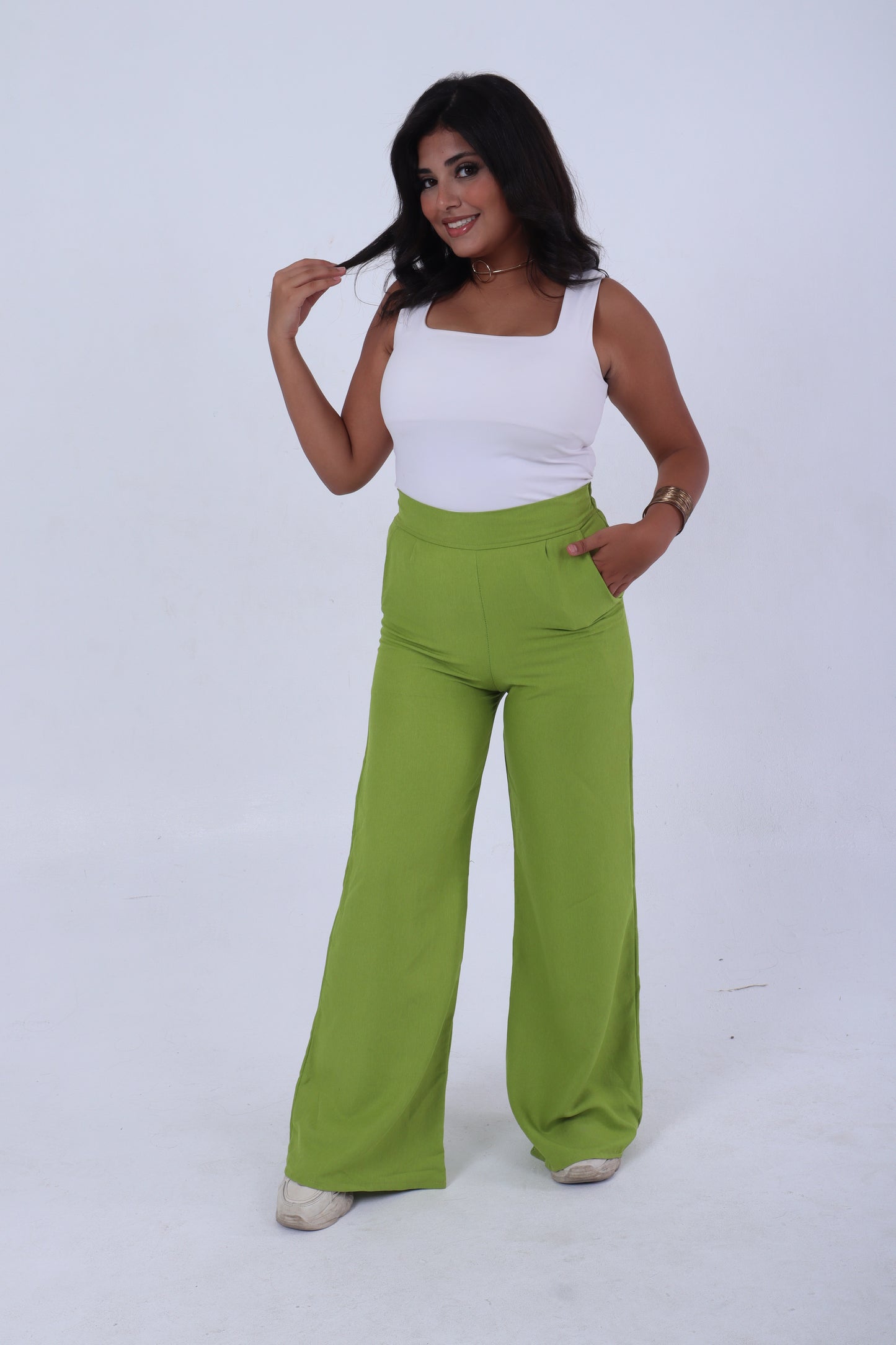 Green linen pants