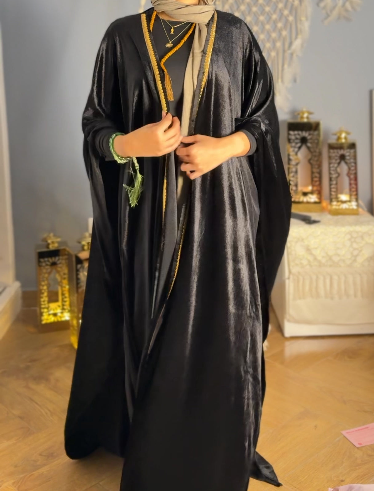Gold sequin velvet kaftan
