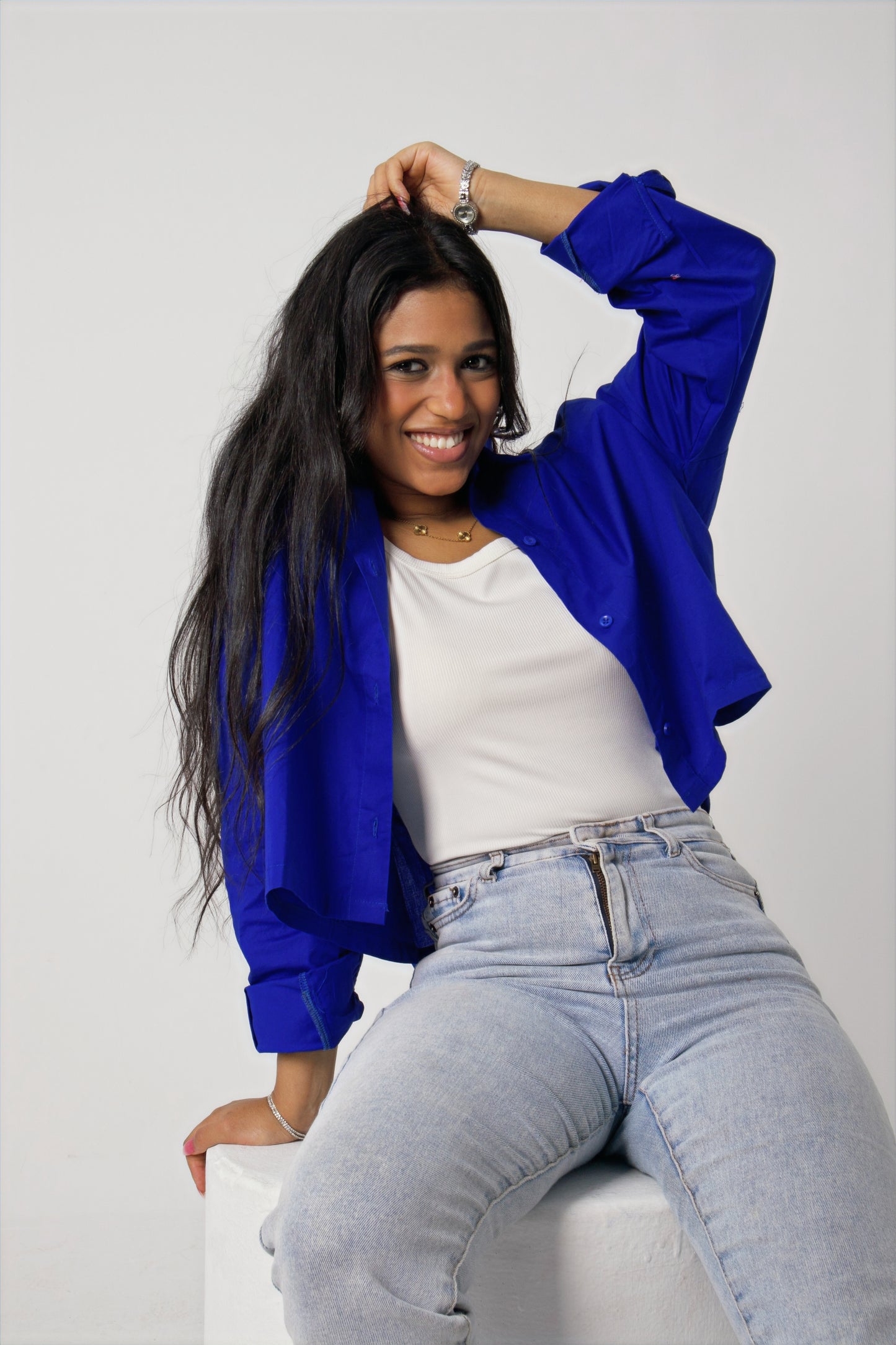 Blue Cropped shirt