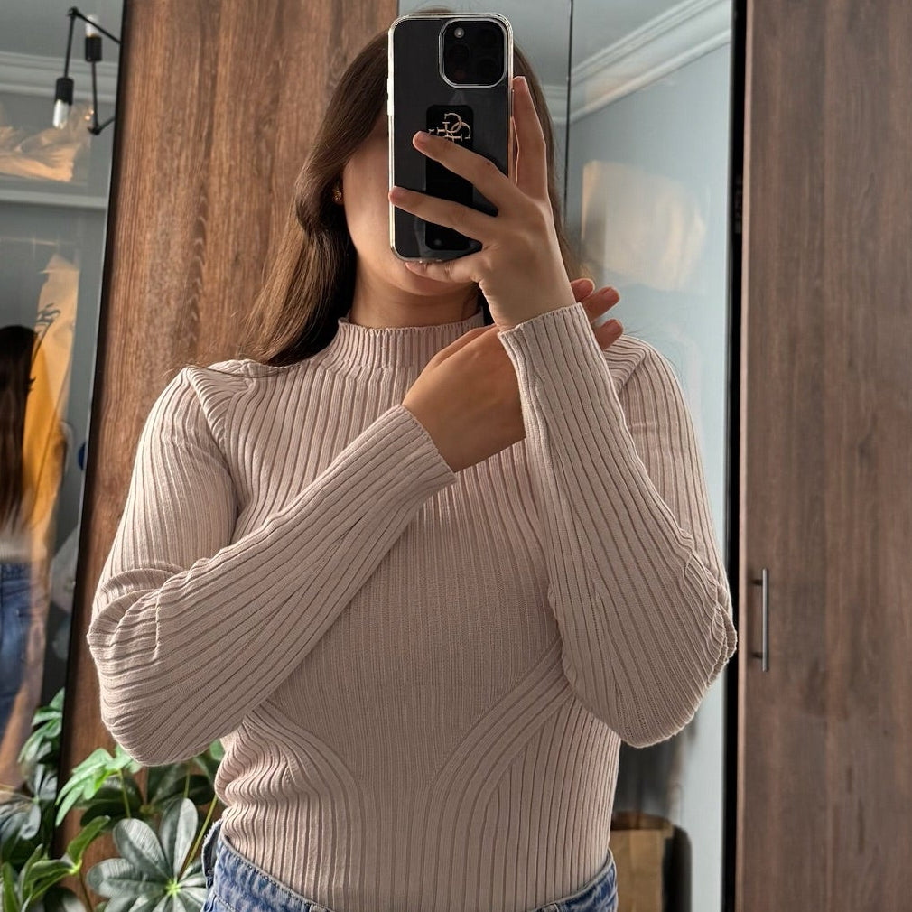 High neck ribbed top