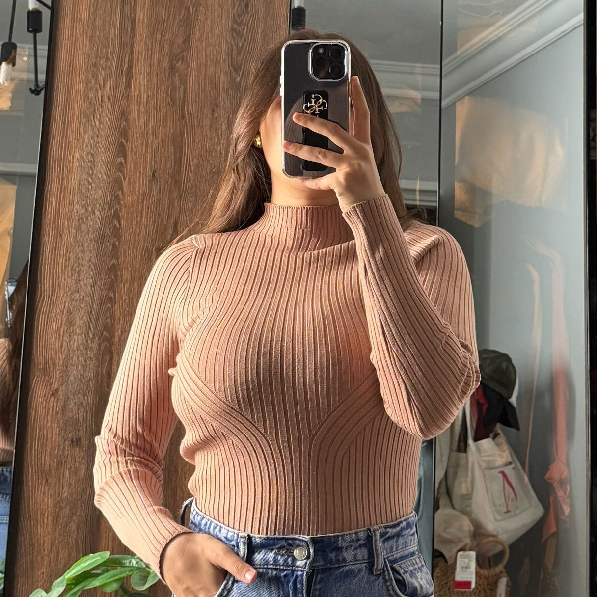High neck ribbed top
