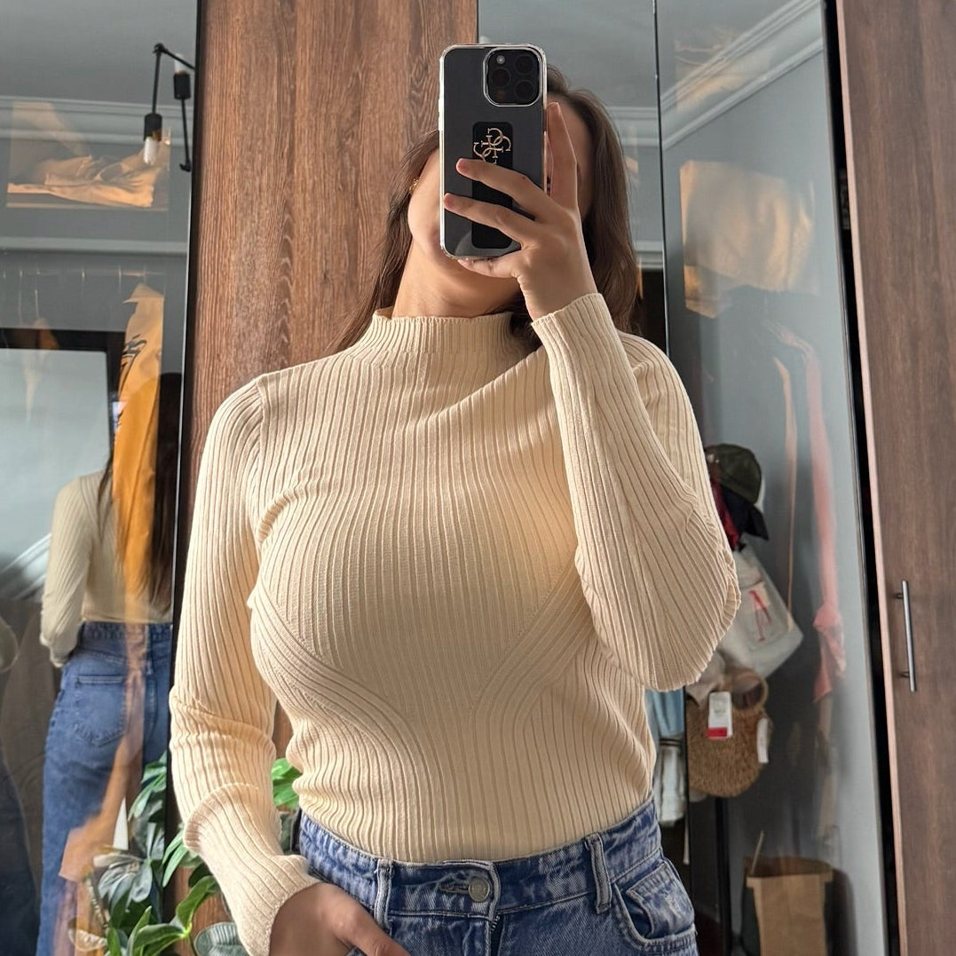 High neck ribbed top