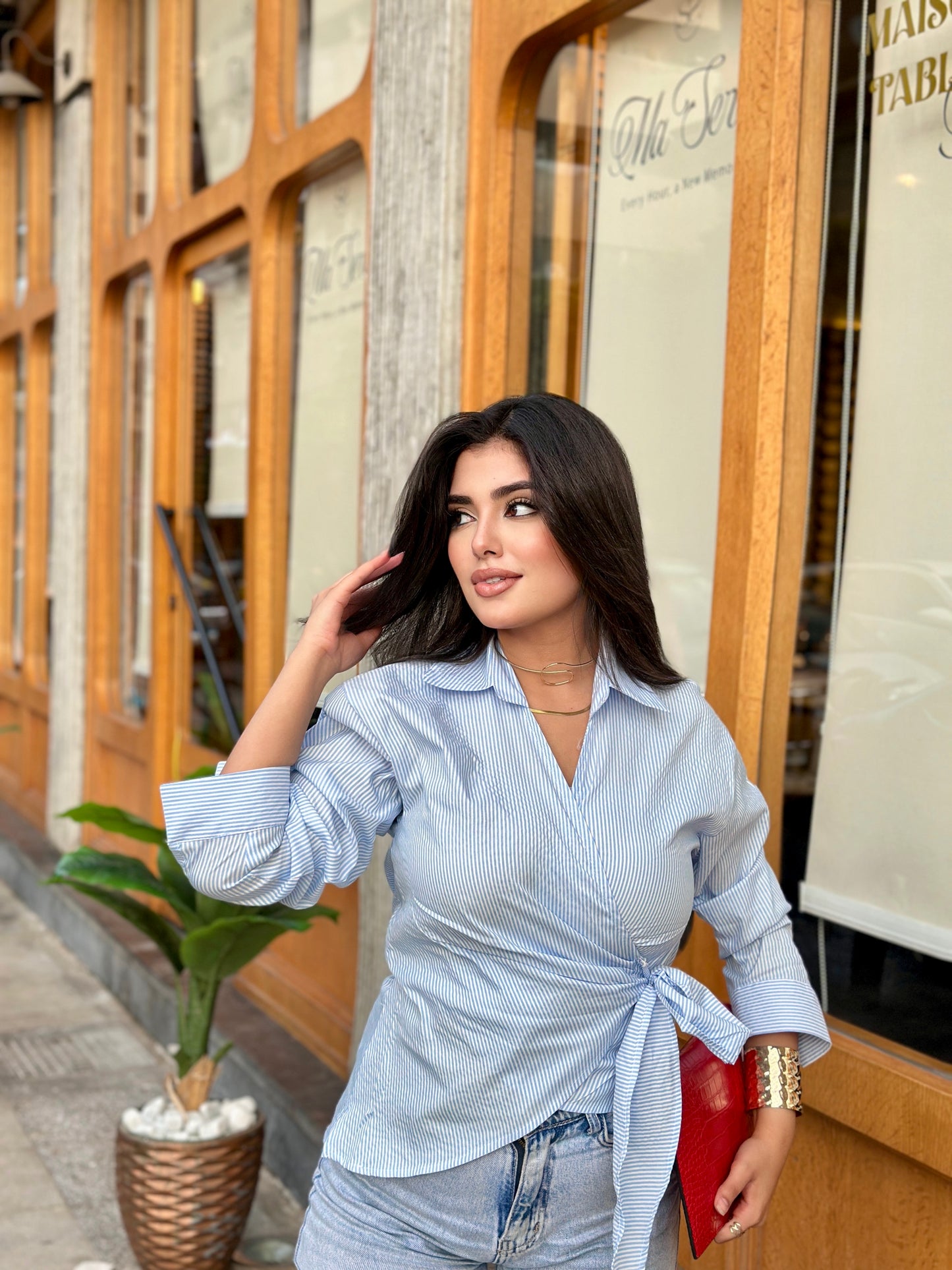 striped wrapped top